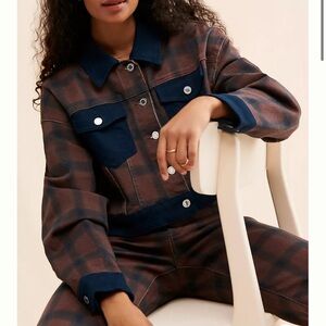 Anthropologie WeWoreWhat Cropped Plaid Jacket Western Cowgirl 90s Denim Small